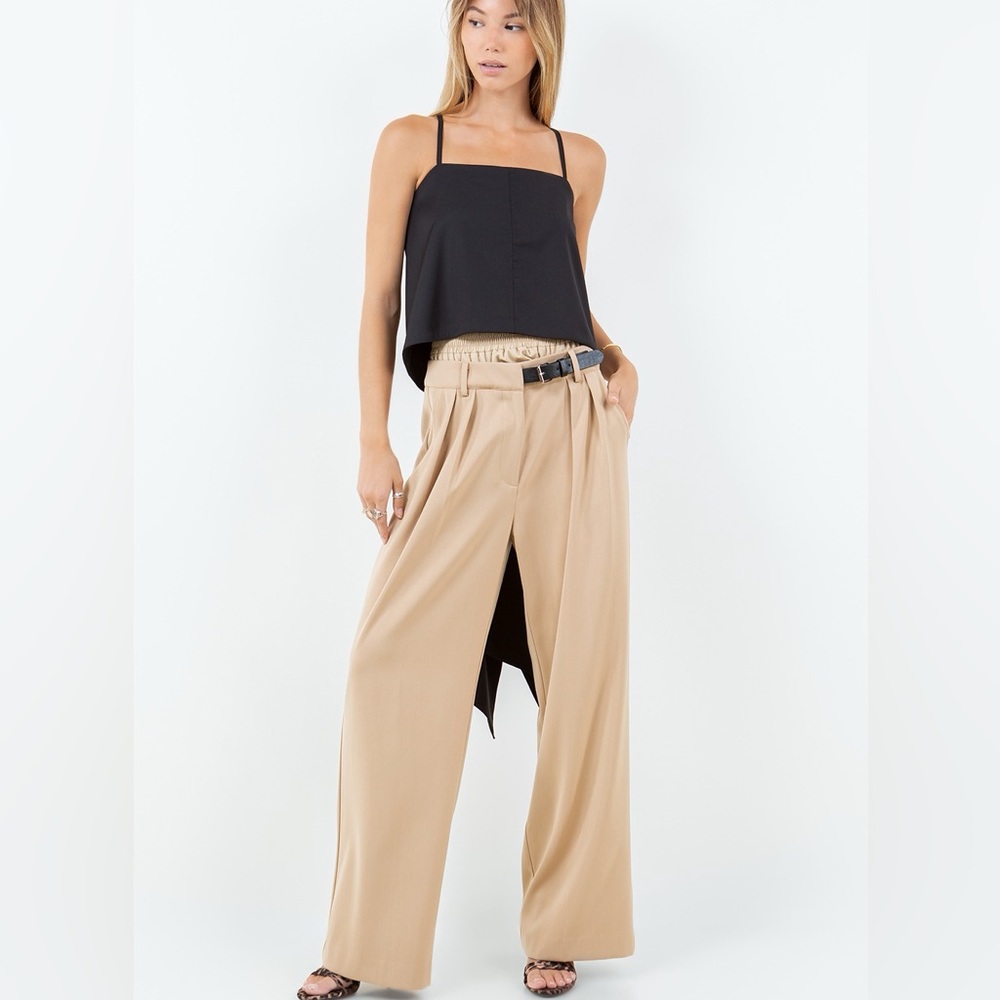 High Waisted Wide Leg Trousers | Beige Tailored Pants | Chic Minimalist Slacks